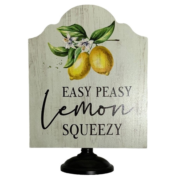 Lemon Decorative Pedestal Freestanding Sign Plaque Script Phrase Wood Metal - Picture 4 of 14